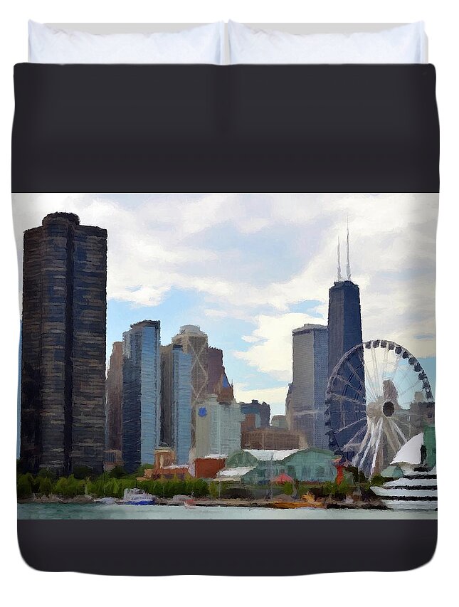 Navy Pier Duvet Cover featuring the photograph Navy Pier Chicago Illinois by David Dehner