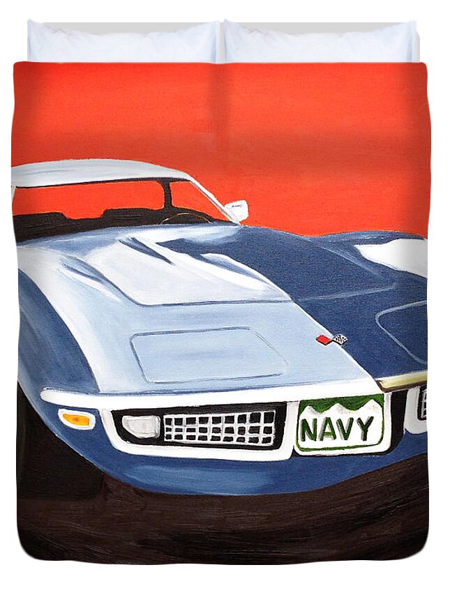 Navy Vette Duvet Cover featuring the painting Navy Vette by Dean Glorso