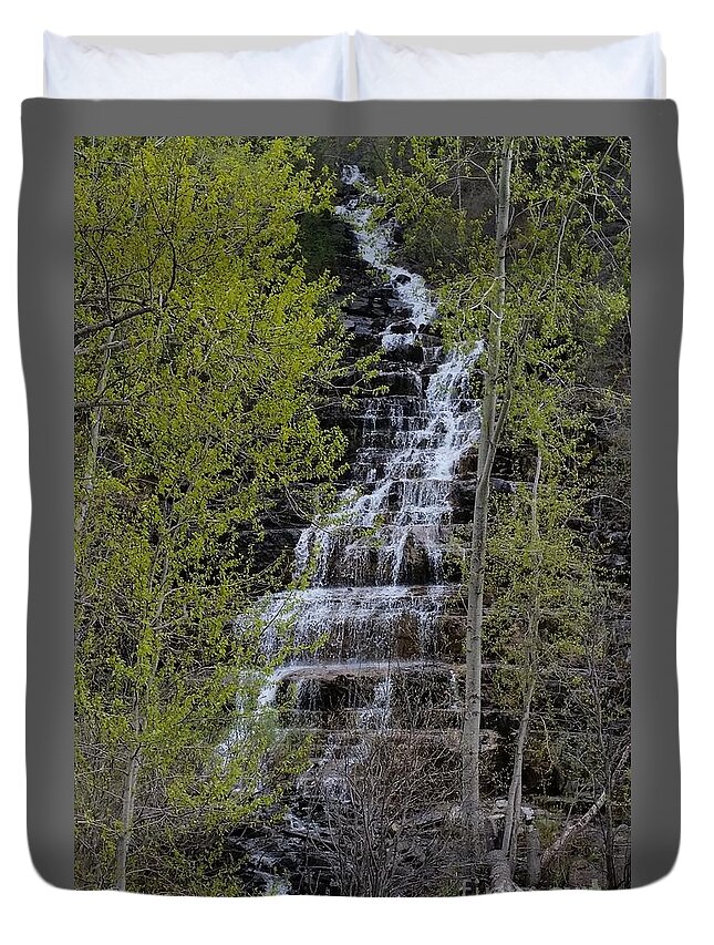 Waterfalls Duvet Cover featuring the photograph Near Glacier National Park by Fortunate Findings Shirley Dickerson