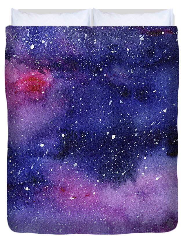 Nebula Duvet Cover featuring the painting Nebula Watercolor Galaxy by Olga Shvartsur
