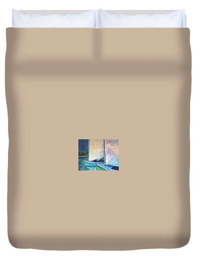 Hope Town Duvet Cover featuring the painting Neck and Neck by Josef Kelly