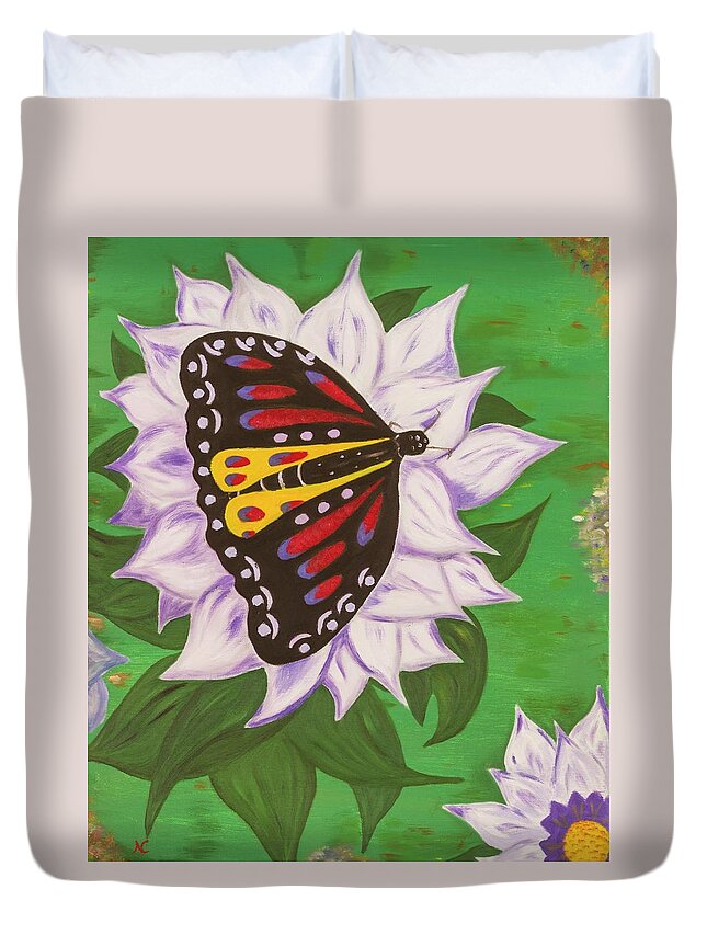Nature Duvet Cover featuring the painting Nectar of Life - Butterfly by Neslihan Ergul Colley