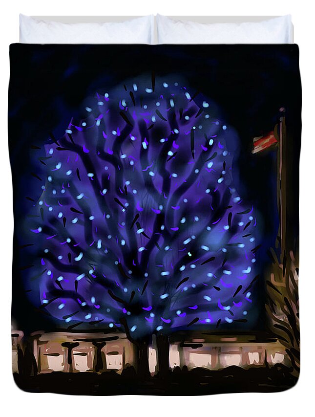 Needham Duvet Cover featuring the painting Needham's Blue Tree by Jean Pacheco Ravinski