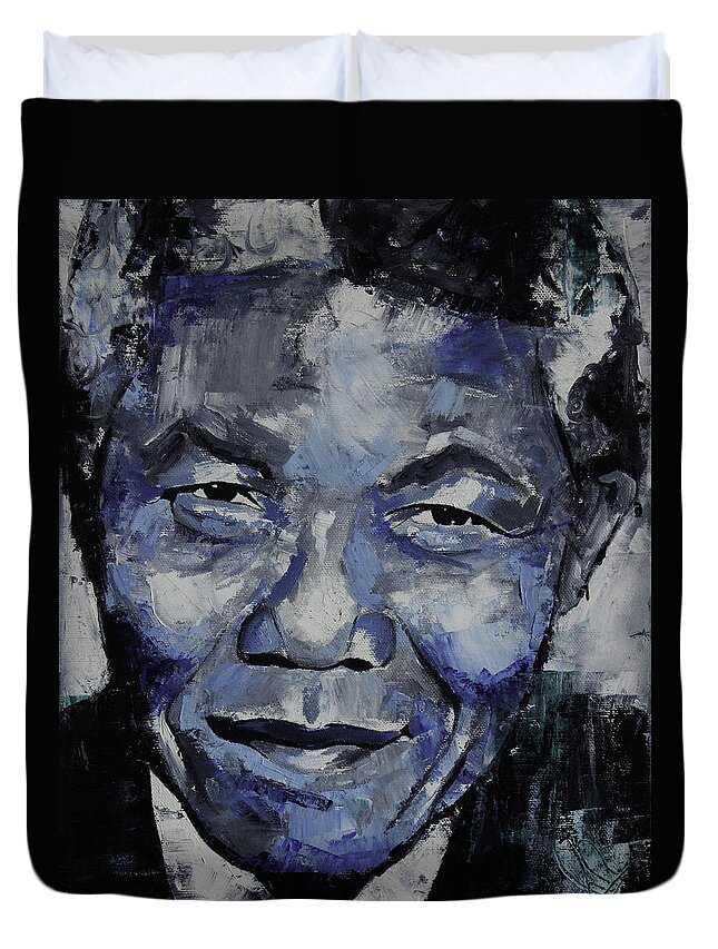 Nelson Duvet Cover featuring the painting Nelson Mandela III by Richard Day