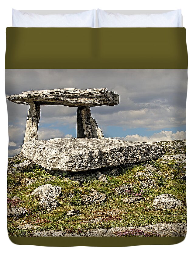 Rocks Duvet Cover featuring the photograph Neolithic Teleport - Portal Tomb in The Burren by Tony Crehan