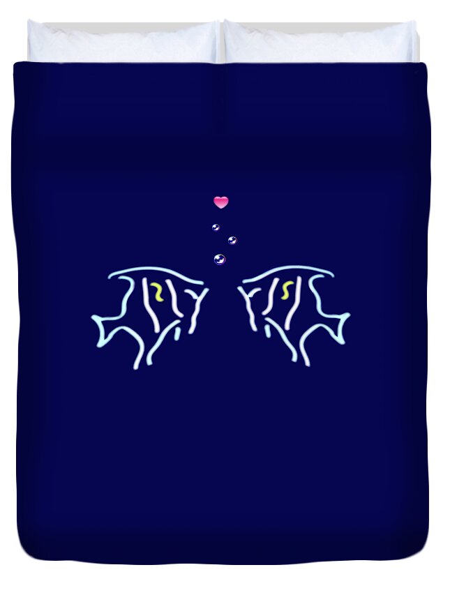 Fish Duvet Cover featuring the digital art Neon Fish Love by David Dehner