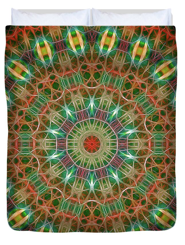 Tao Duvet Cover featuring the digital art Neon Mandala, Nbr 19M by Will Barger