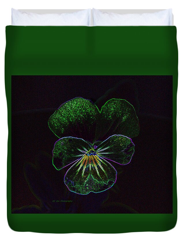 Neon Pansy Duvet Cover featuring the photograph Neon Pansy by Jeanette C Landstrom