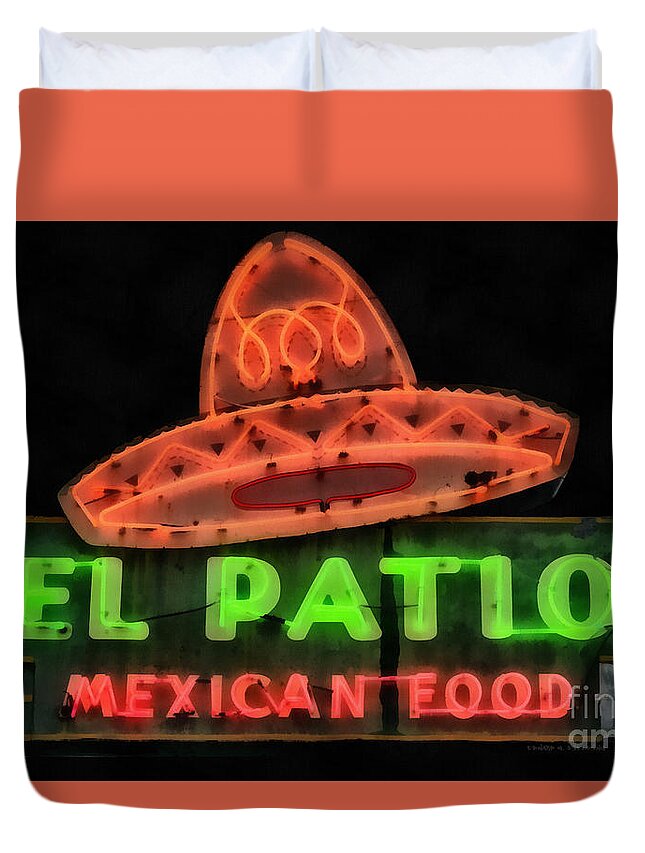 Neon Duvet Cover featuring the painting Neon Sign Series Mexican Food Austin Texas by Edward Fielding