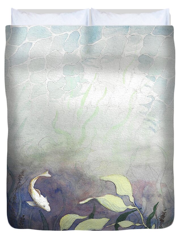 Fish Duvet Cover featuring the painting Net Loss by Rachel Osteyee