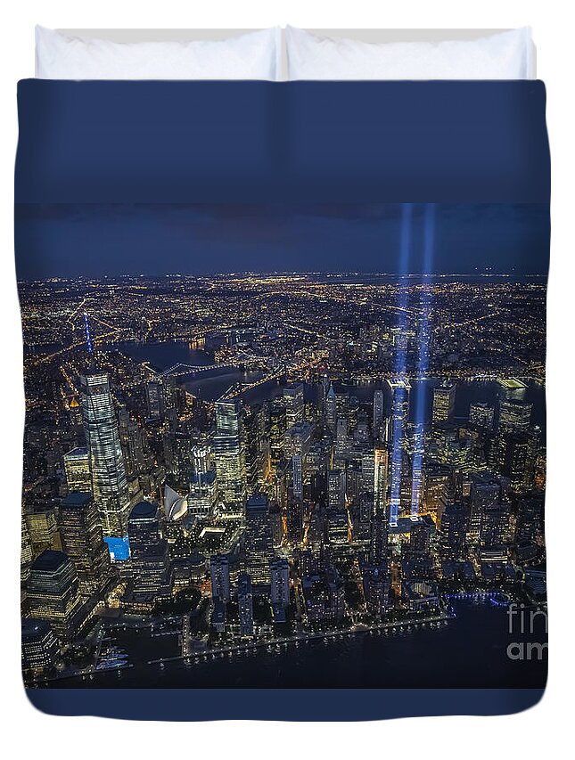  Duvet Cover featuring the photograph Never Forget-an aerial tribute by Roman Kurywczak