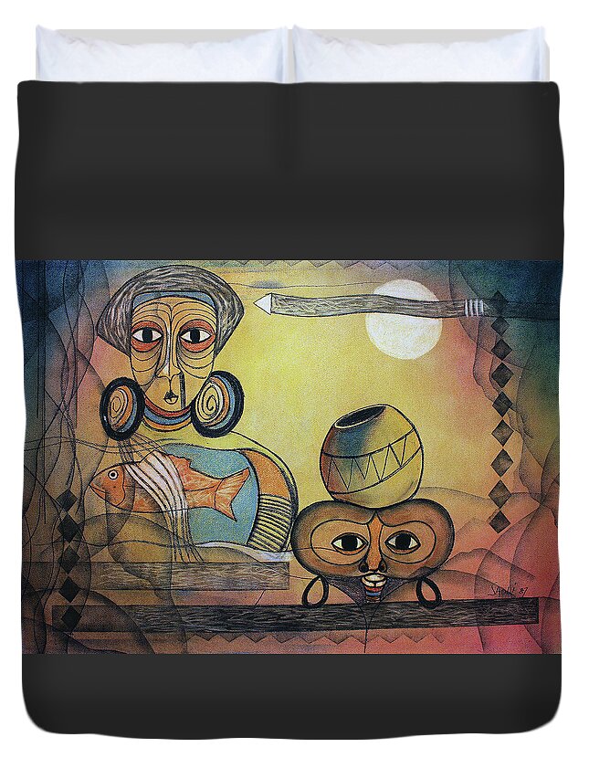 Abstract Duvet Cover featuring the painting New Dawn by Winston Saoli