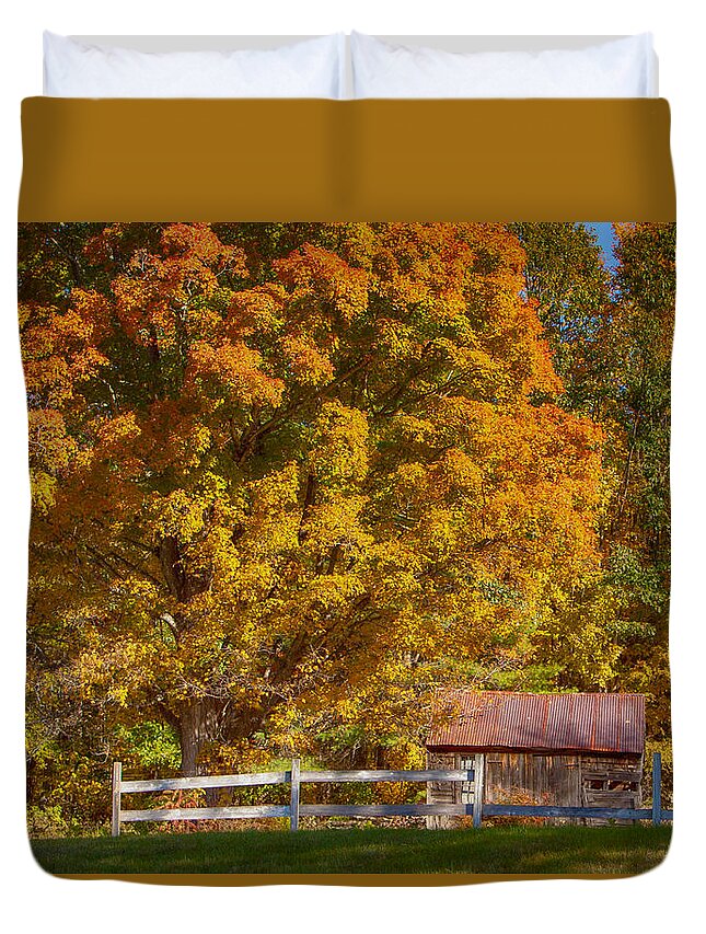 Autumn Duvet Cover featuring the photograph New hampshire barn under fall foliage by Jeff Folger