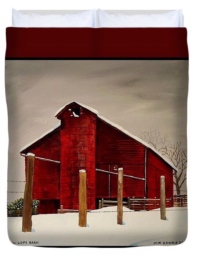  Barn Duvet Cover featuring the painting New Hope Barn by Jim Harris