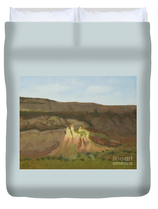 Northern New Mexico Duvet Cover featuring the painting New Mexican Statues by Phyllis Andrews