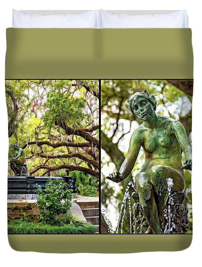 Steve Harrington Duvet Cover featuring the photograph New Orleans Fountain Diptych by Steve Harrington