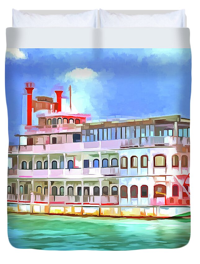 Ship Pop Art Duvet Cover featuring the photograph New Orleans Paddle Steamer Pop Art by David Pyatt