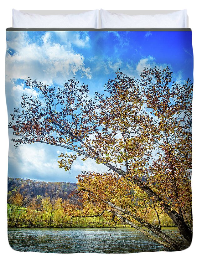 Landscape Duvet Cover featuring the photograph New River in Fall by Joe Shrader