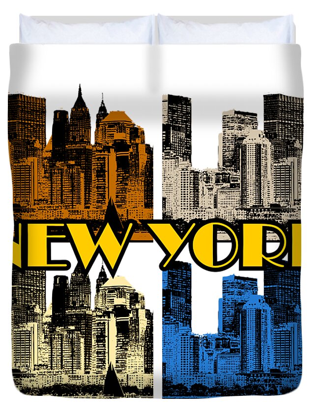 New-york Duvet Cover featuring the digital art New York 4 color by Piotr Dulski