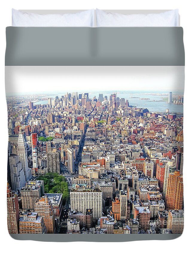 New York Duvet Cover featuring the photograph New York aerial view by Benny Marty