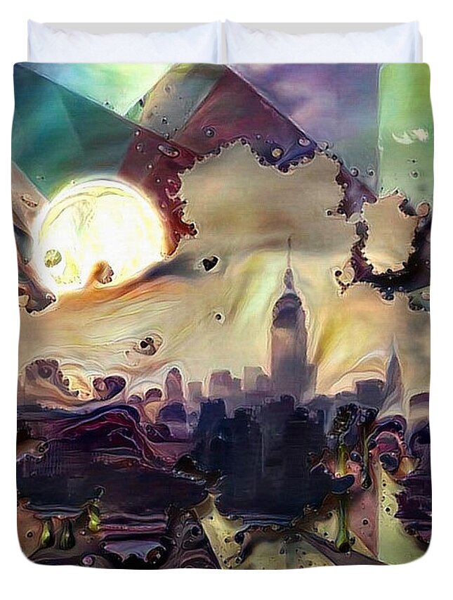 Moon Duvet Cover featuring the digital art New York by Bruce Rolff
