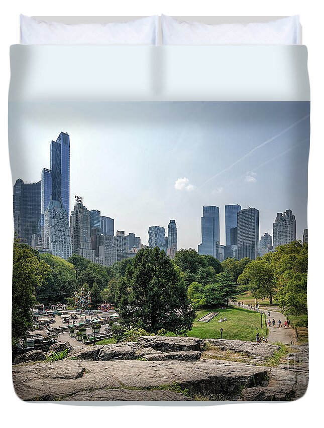 Central Duvet Cover featuring the photograph New York Central Park with Skyline by Daniel Heine