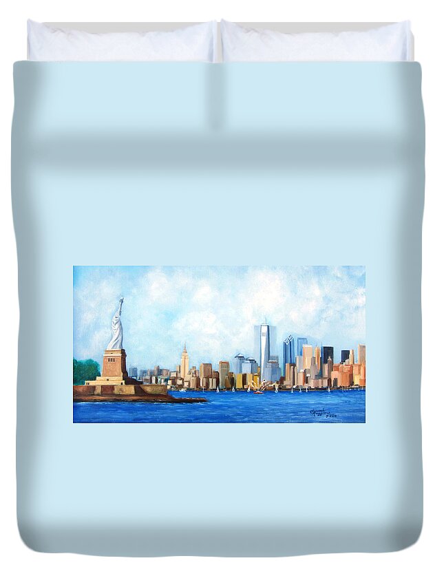 Ny City Duvet Cover featuring the painting New York City Rebirth by Leonardo Ruggieri