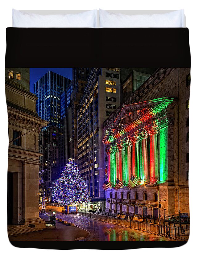 Wall Street Duvet Cover featuring the photograph New York City Stock Exchange Wall Street NYSE by Susan Candelario