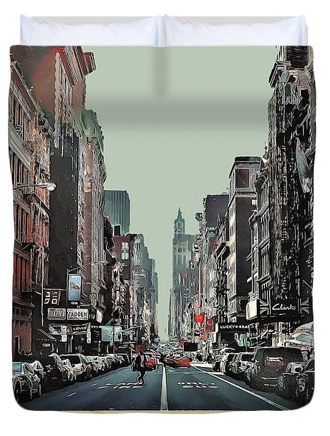 New York City Street In Muted Colors Duvet Cover For Sale By