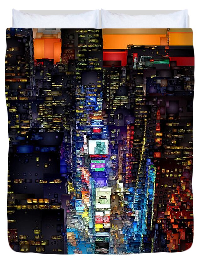 Rafael Salazar Duvet Cover featuring the digital art New York City - Times Square by Rafael Salazar