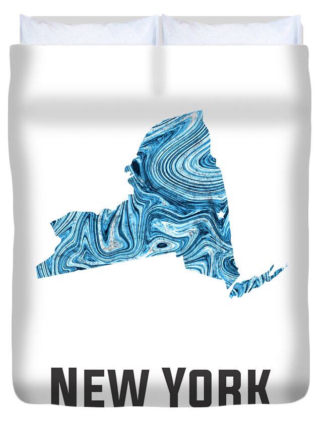 New York Duvet Cover featuring the mixed media New York Map Art Abstract in Blue by Studio Grafiikka