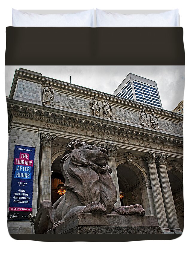 New Duvet Cover featuring the photograph New York Public Library New York NY Fifth Ave Lion by Toby McGuire