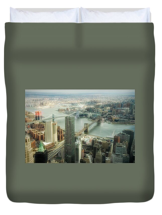 New York Duvet Cover featuring the photograph New York View of East River by Dyle Warren