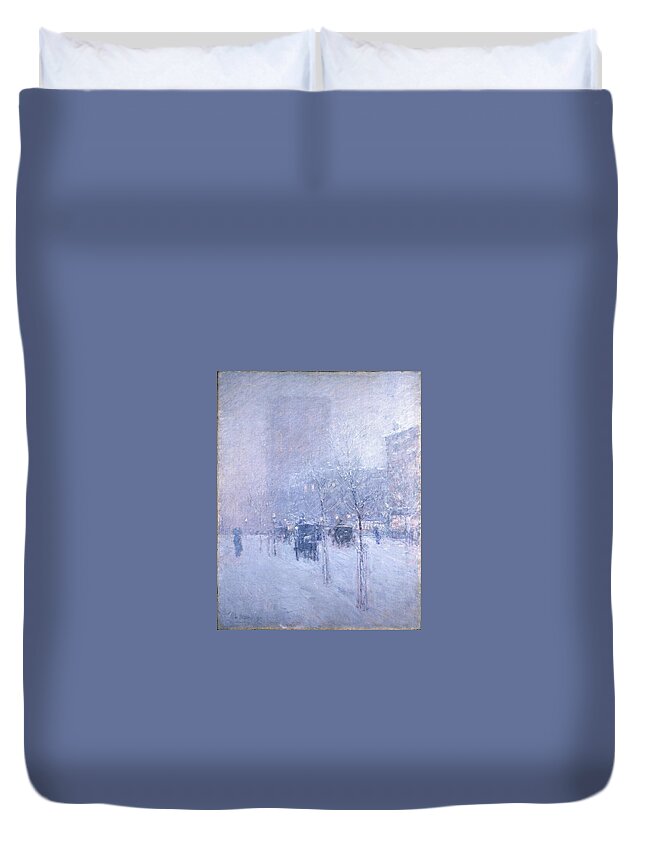 Frederick Childe Hassam (american Duvet Cover featuring the painting New York Winter by MotionAge Designs
