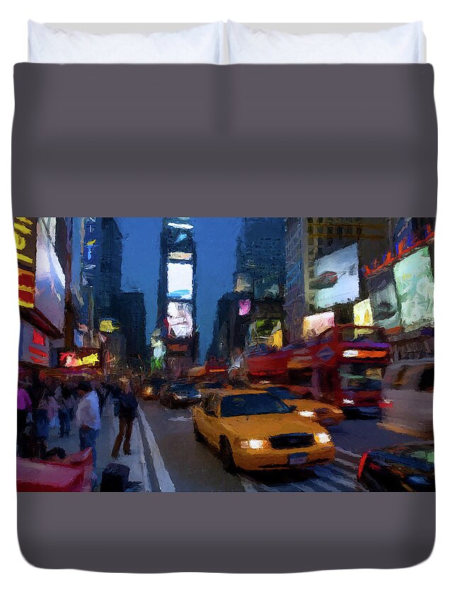 New York Duvet Cover featuring the painting New York Yellow Cab by David Dehner