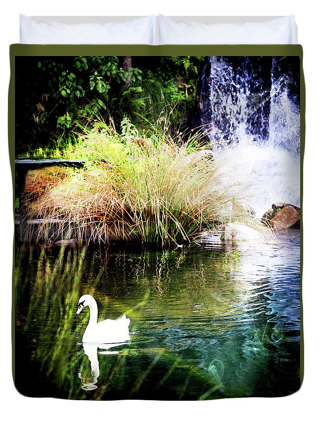 Swan Duvet Cover featuring the photograph New Zealand Swan by Kathryn McBride