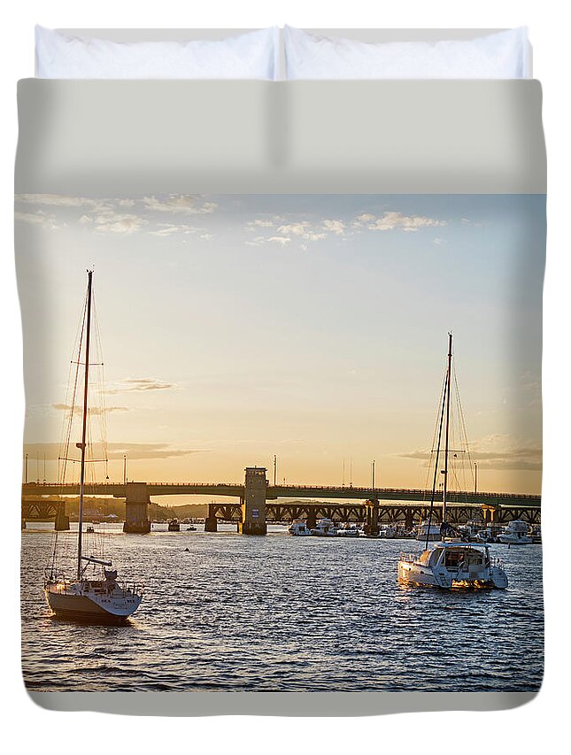 Newburyport Duvet Cover featuring the photograph Newburyport Harbor at sunset Newburyport MA by Toby McGuire