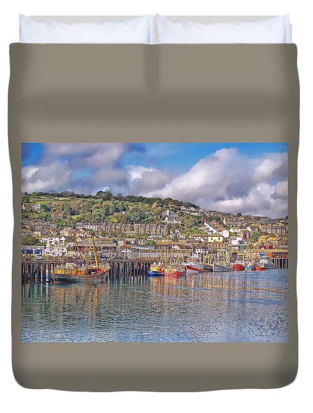 Newlyn Harbour Duvet Cover featuring the photograph Newlyn Harbour Cornwall 2 by Chris Thaxter