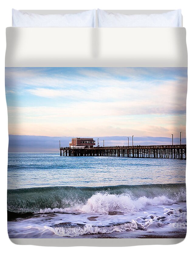 Balboa Peninsula Duvet Cover featuring the photograph Newport Beach CA Pier at Sunrise by Paul Velgos