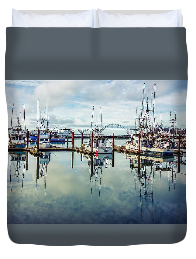 Newport Oregon Duvet Cover featuring the photograph Newport Boats 2 by Catherine Avilez