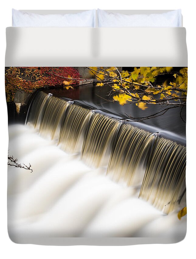 Newton Duvet Cover featuring the photograph Newton Upper Falls Autumn Waterfall by Toby McGuire