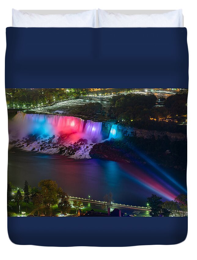 2:1 Duvet Cover featuring the photograph Niagara Falls at Night #2 by Mark Rogers