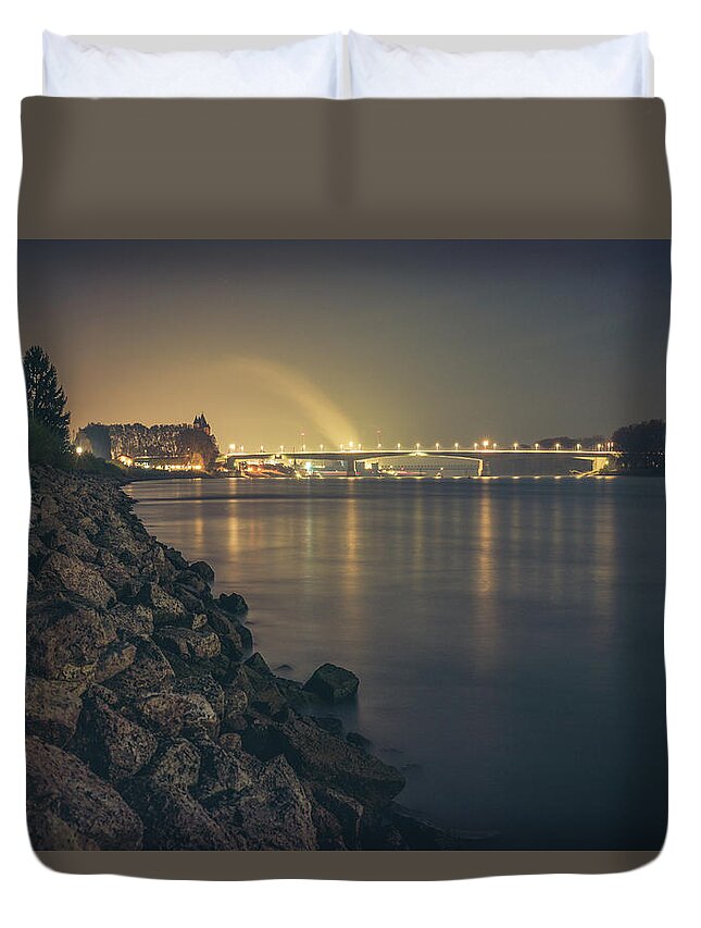 Worms Duvet Cover featuring the photograph Nibelungenbruecke at Night by Marc Braner