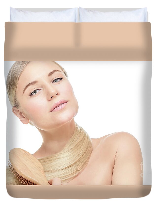 Background Duvet Cover featuring the photograph Nice girl in the beauty salon by Anna Om