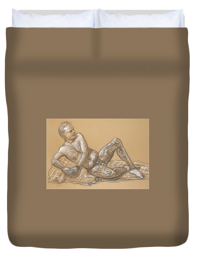 Realism Duvet Cover featuring the drawing Nick Reclining by Donelli DiMaria