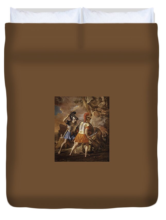 The Companions Of Rinaldo Duvet Cover featuring the painting Nicolas Poussin by The Companions of Rinaldo