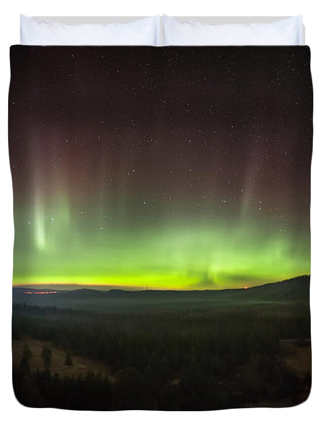 Astrophotography Duvet Cover featuring the photograph Night Atop the Pass Lake Train Trestle 2 by Jakub Sisak