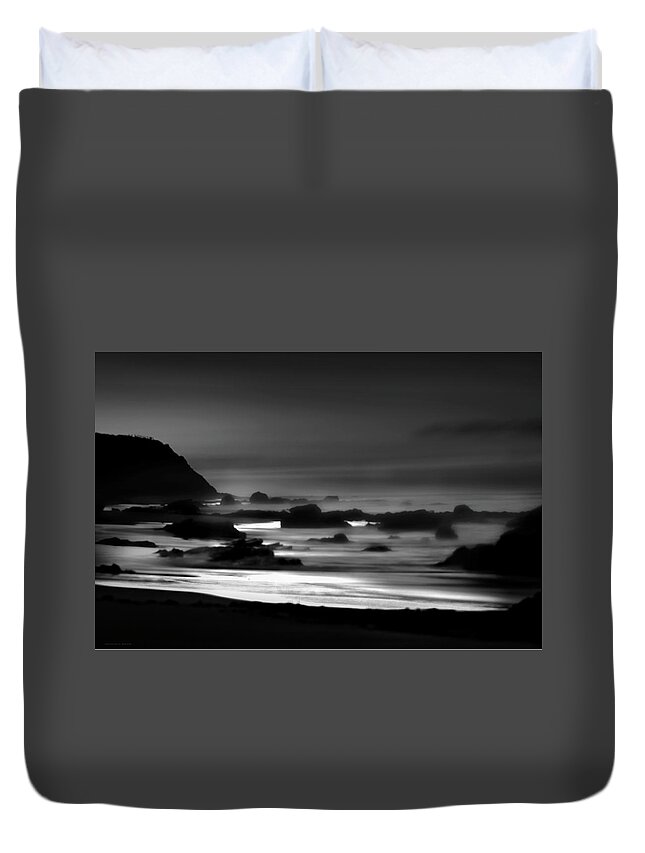 Art Duvet Cover featuring the photograph Night Burns Bright bw by Denise Dube