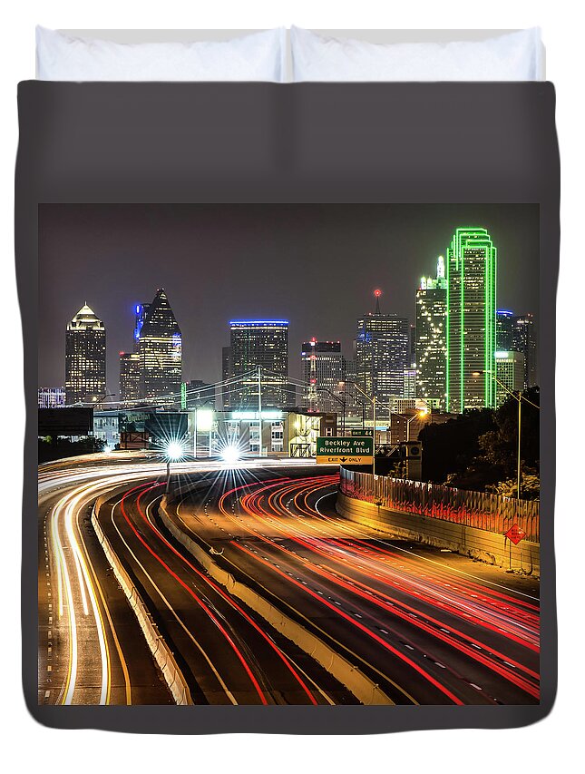 America Duvet Cover featuring the photograph Night Dallas Skyline Square Format by Gregory Ballos