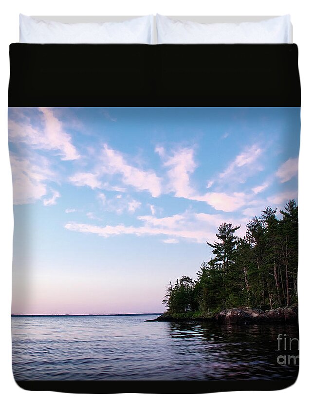 Rainy Lake Duvet Cover featuring the photograph Night Fall by Lori Dobbs